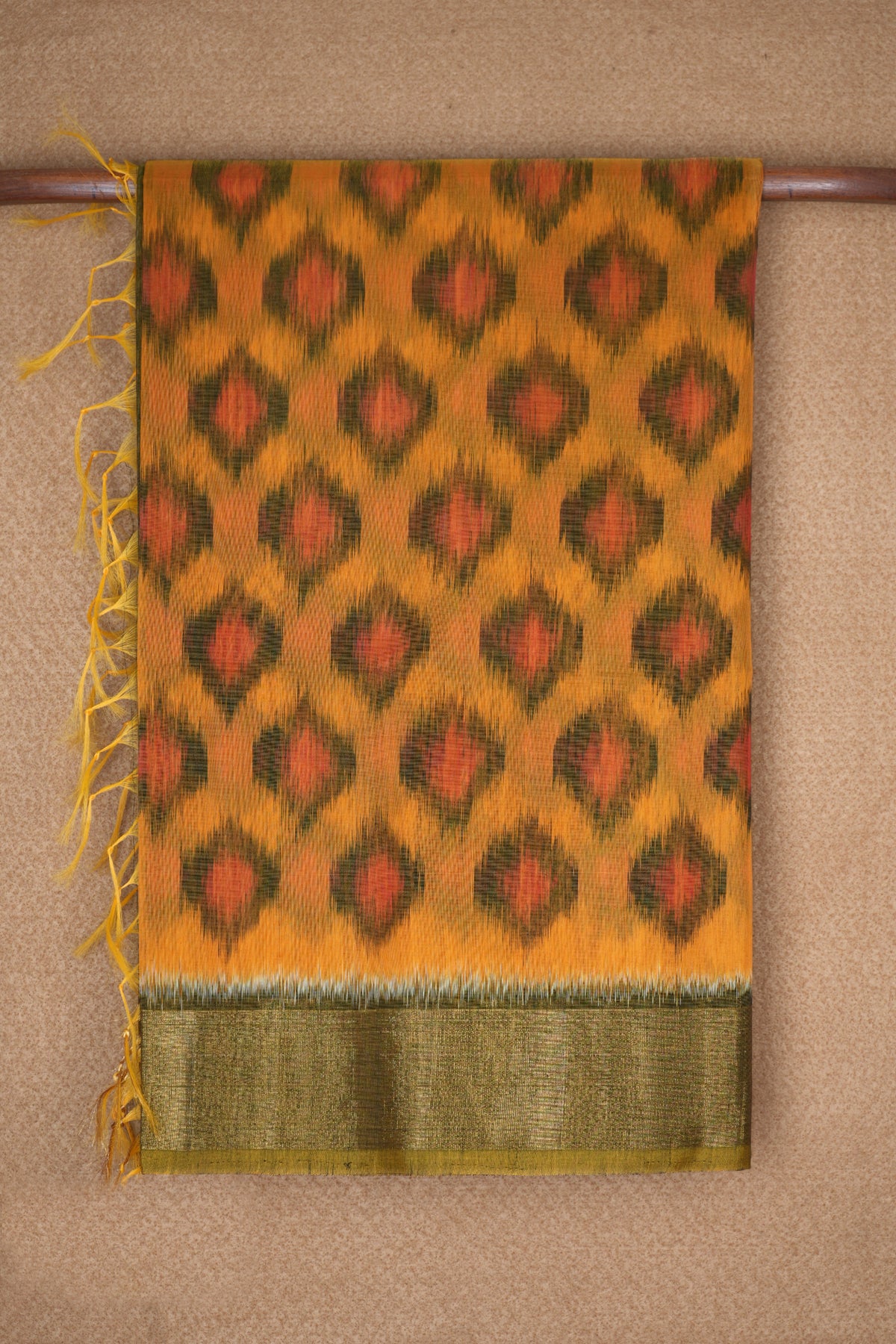 Diamond Design Mari Gold Yellow Kora Silk Cotton Saree