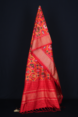 Allover Design Chilli Red Pochampally Silk Dupatta
