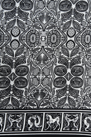 Allover Design Digital Printed Black And White Crepe Silk Saree