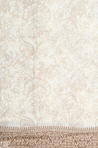 Allover Design Digital Printed Cream And Brown Printed Silk Saree