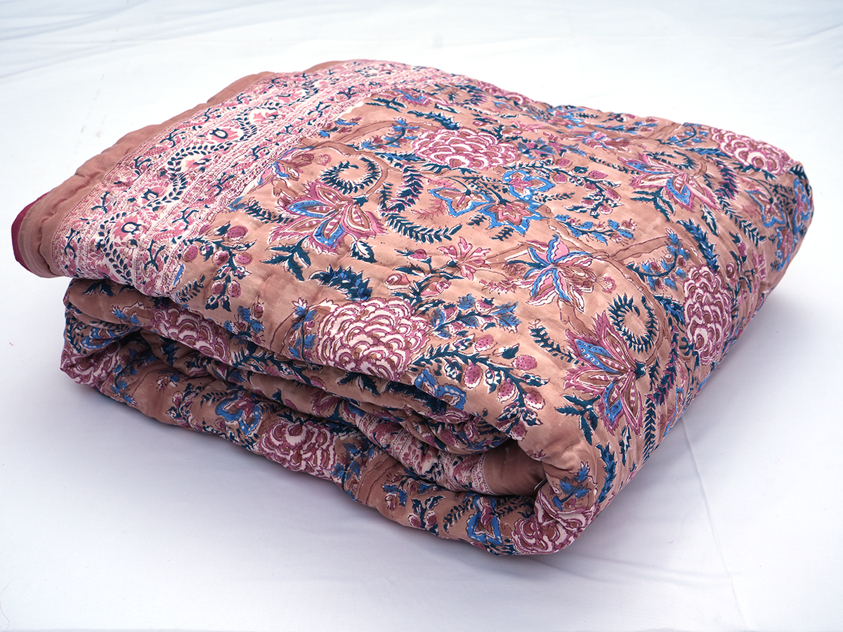 Allover Design Dusty Pink Cotton Double Quilt