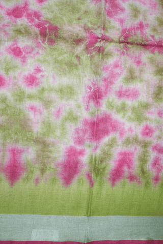 Allover Design Green And Pink Semi Linen Saree