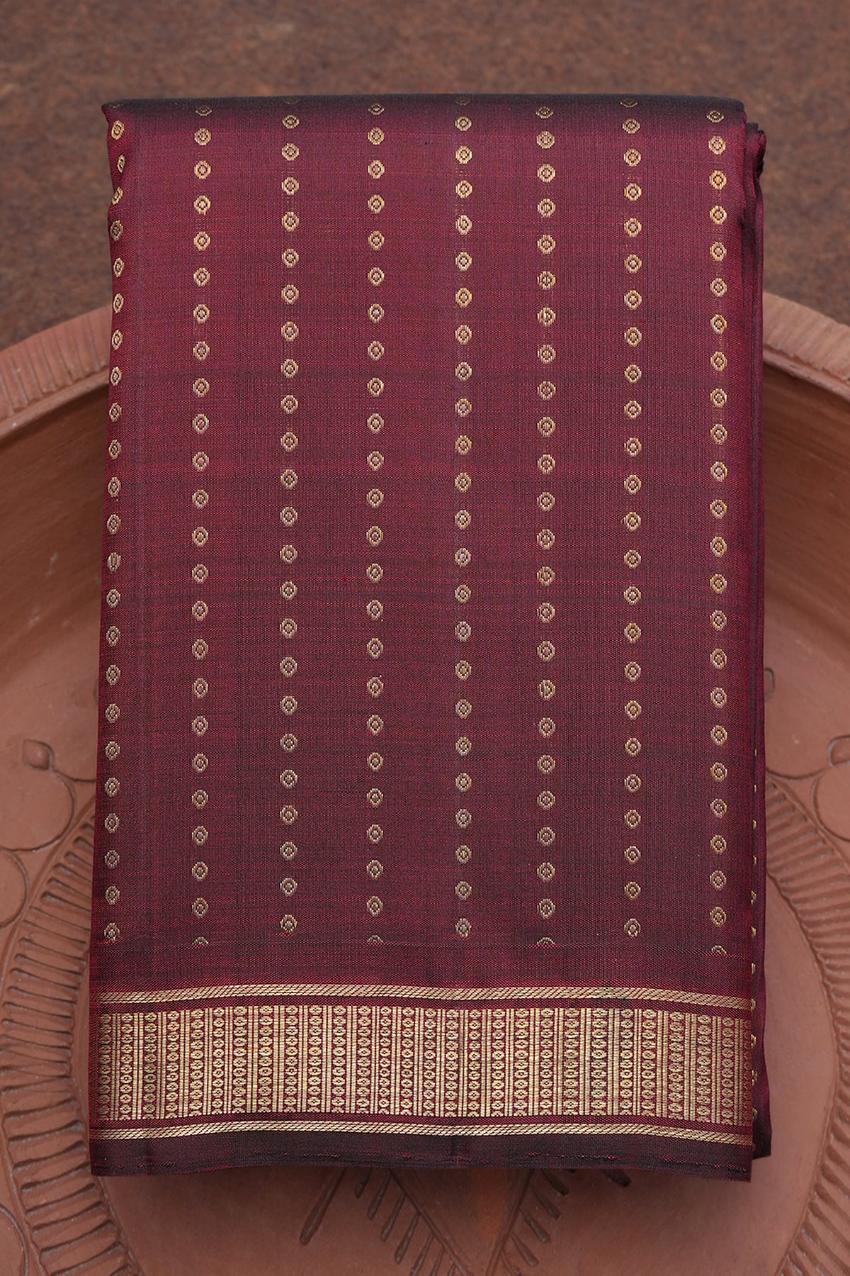 Allover Bindi Design Maroon Kanchipuram Silk Saree