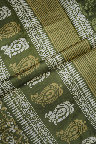Allover Design Mehendi Green Raw Silk Saree