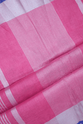 Allover Design Blue And Pink Semi Linen Saree