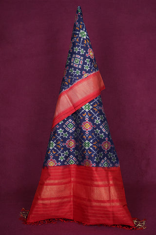 Allover Design Navy Blue And Red Pochampally Silk Dupatta