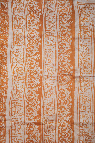 Paisley Design Ochre Orange Raw Silk Saree