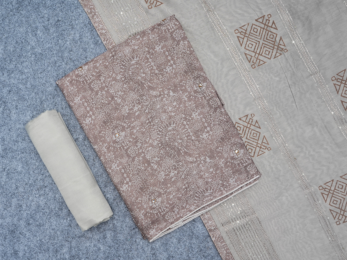 Allover Design Olive Brown Silk Cotton Salwar Material