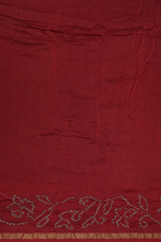 Allover Design Oxford Brown Ajrakh Printed Bandhani Silk Saree
