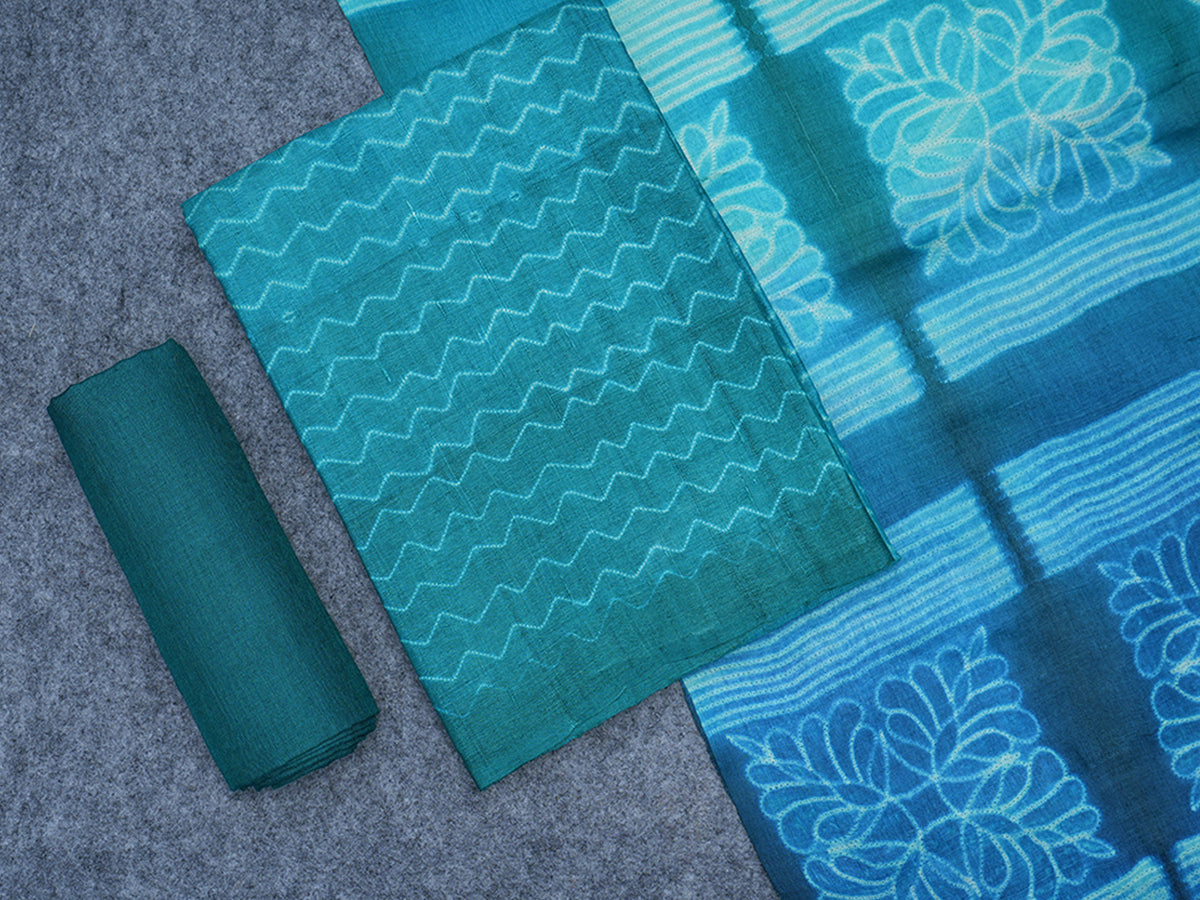 Allover Design Peacock Blue Shibori Unstitched Salwar Material