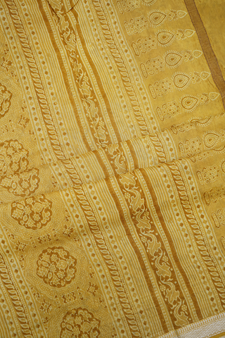 Allover Design Printed Golden Yellow Chanderi Cotton Saree