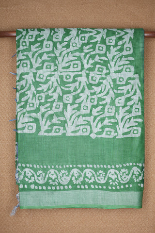 Allover Design Printed Sea Green Jute Saree