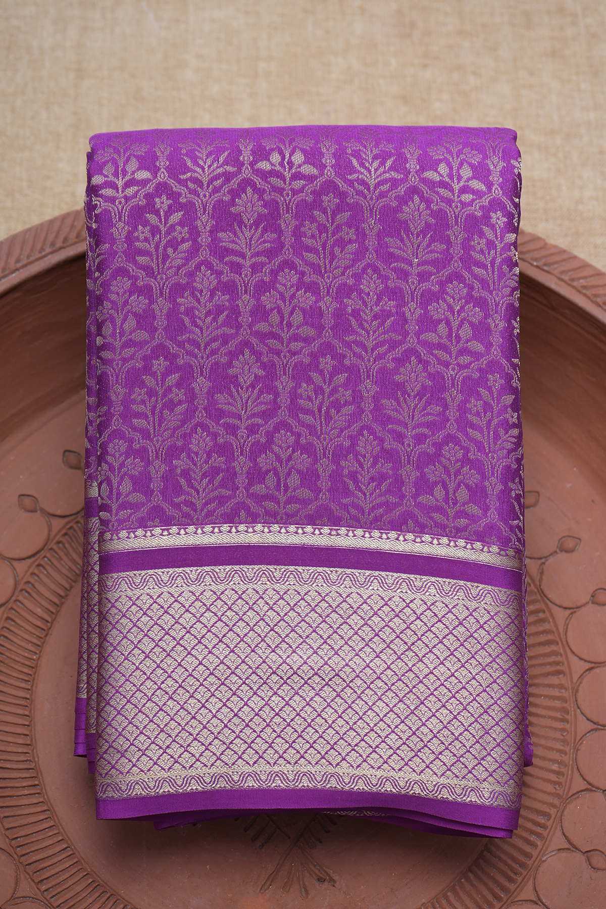 Allover Design Purple Mysore Silk Saree