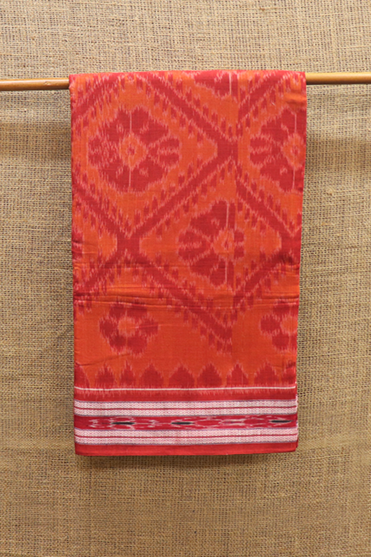 Allover Design Vermillion Red Ikat Cotton Saree