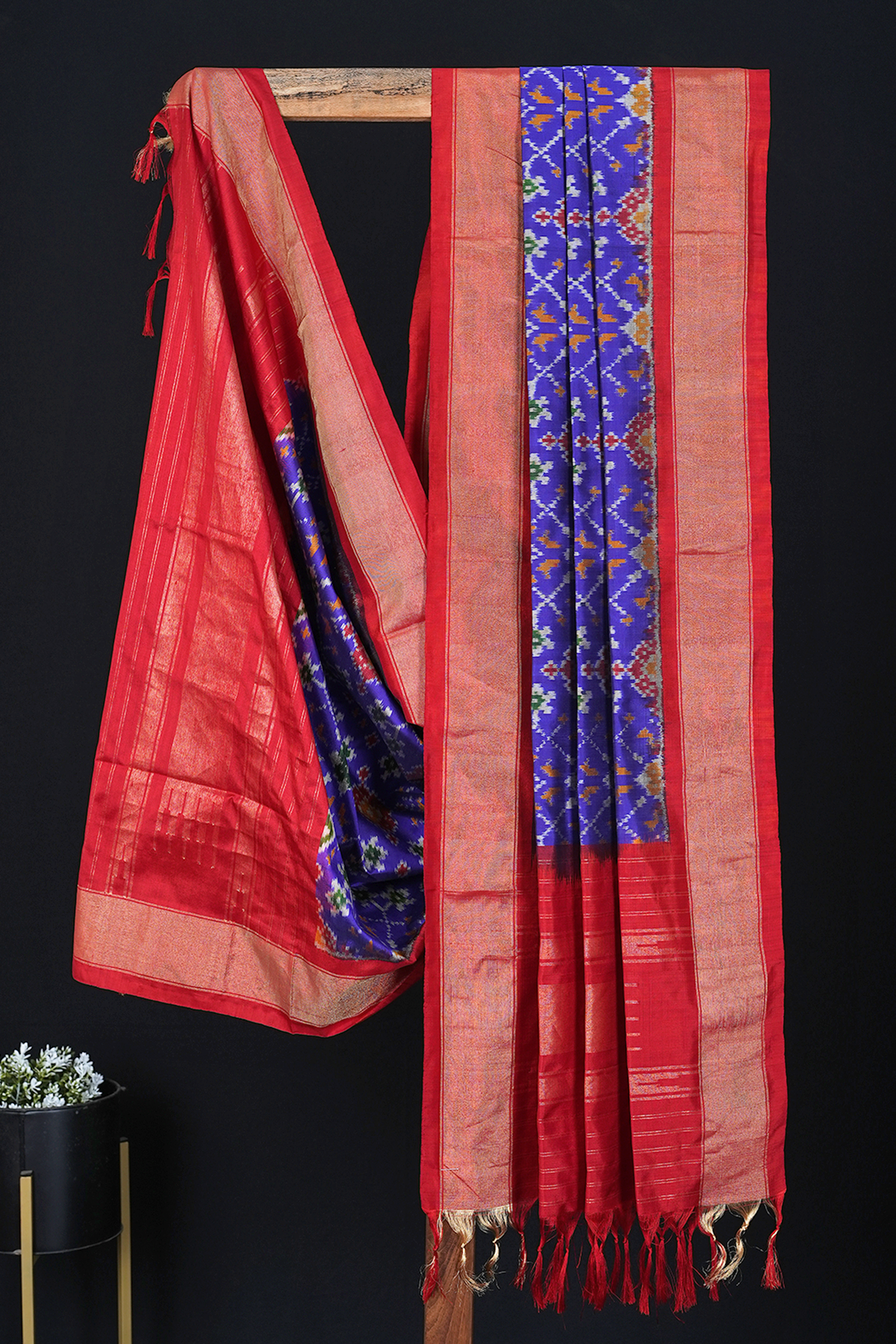 Allover Design Royal Blue Pochampally Silk Dupatta