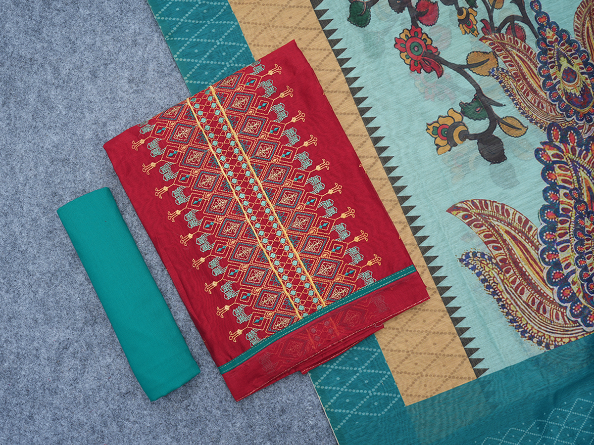 Allover Design Ruby Red Chanderi Unstitched Salwar Material
