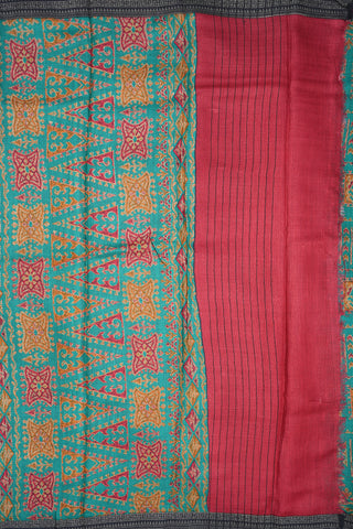 Allover Design Sea Green Pashmina Wool Cotton Saree