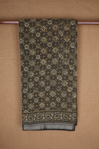 Allover Design Walnut Brown Ajrakh Printed Cotton Saree