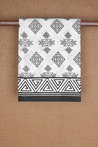 Allover Design White Printed Silk Saree