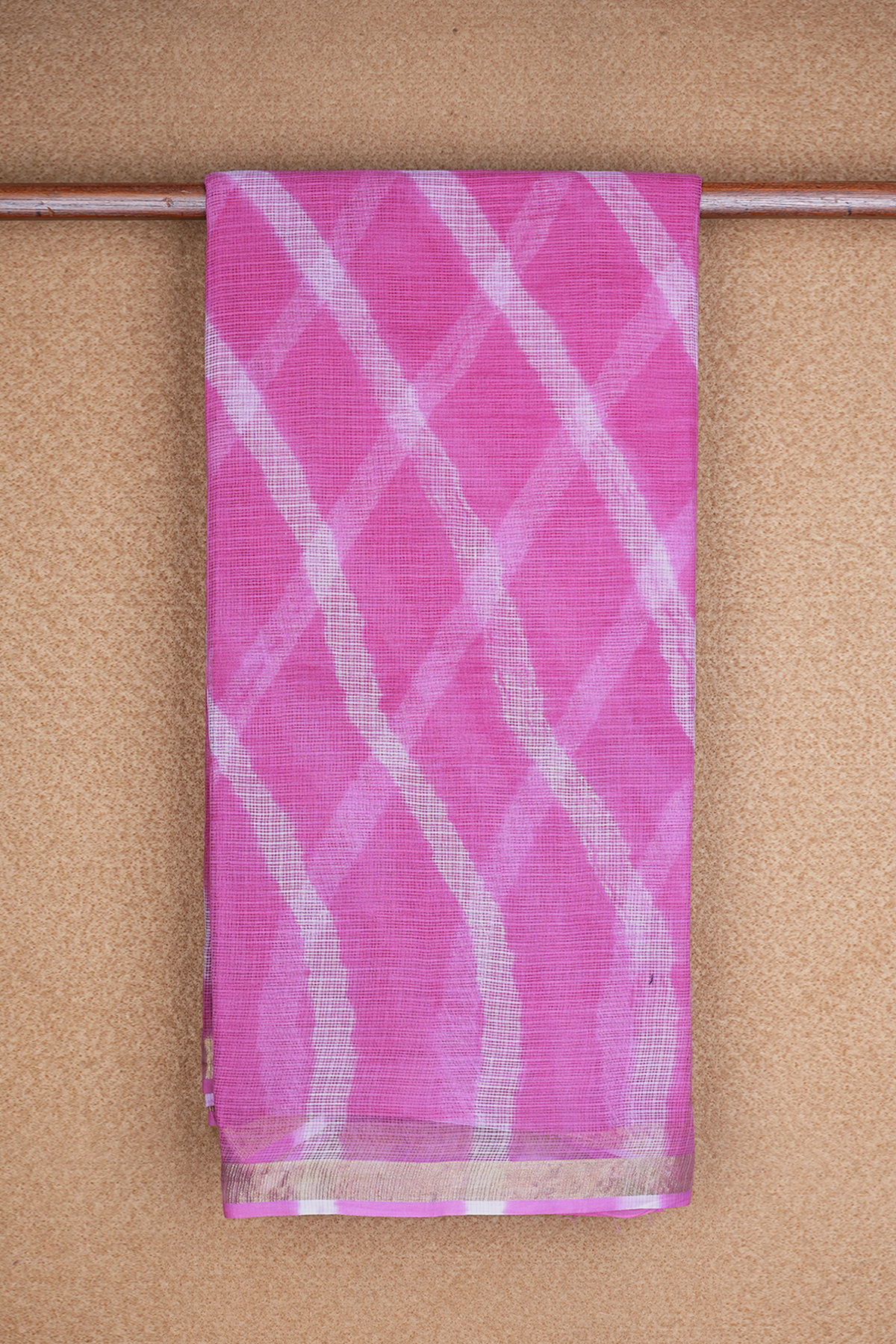 Allover Diagonal Design Rose Pink Kota Cotton Saree