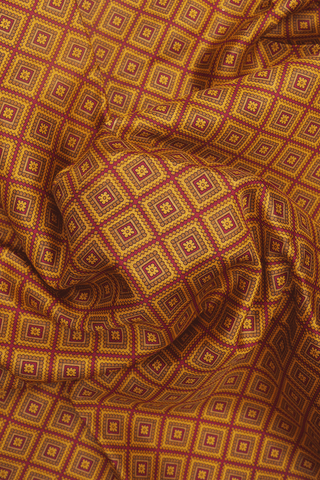 Allover Diamond Design Yellow And Red Printed Silk Saree