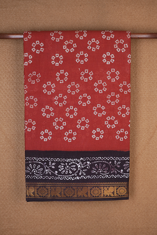 Allover Floral Design Brick Red Sungudi Cotton Saree