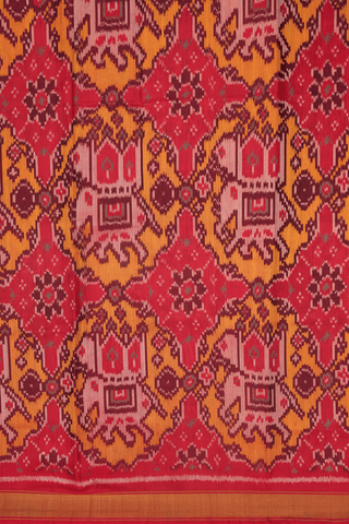 Allover Elephant Design Chilli Red Patola Silk Saree