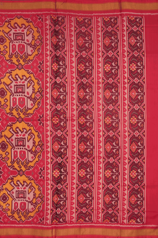 Allover Elephant Design Chilli Red Patola Silk Saree