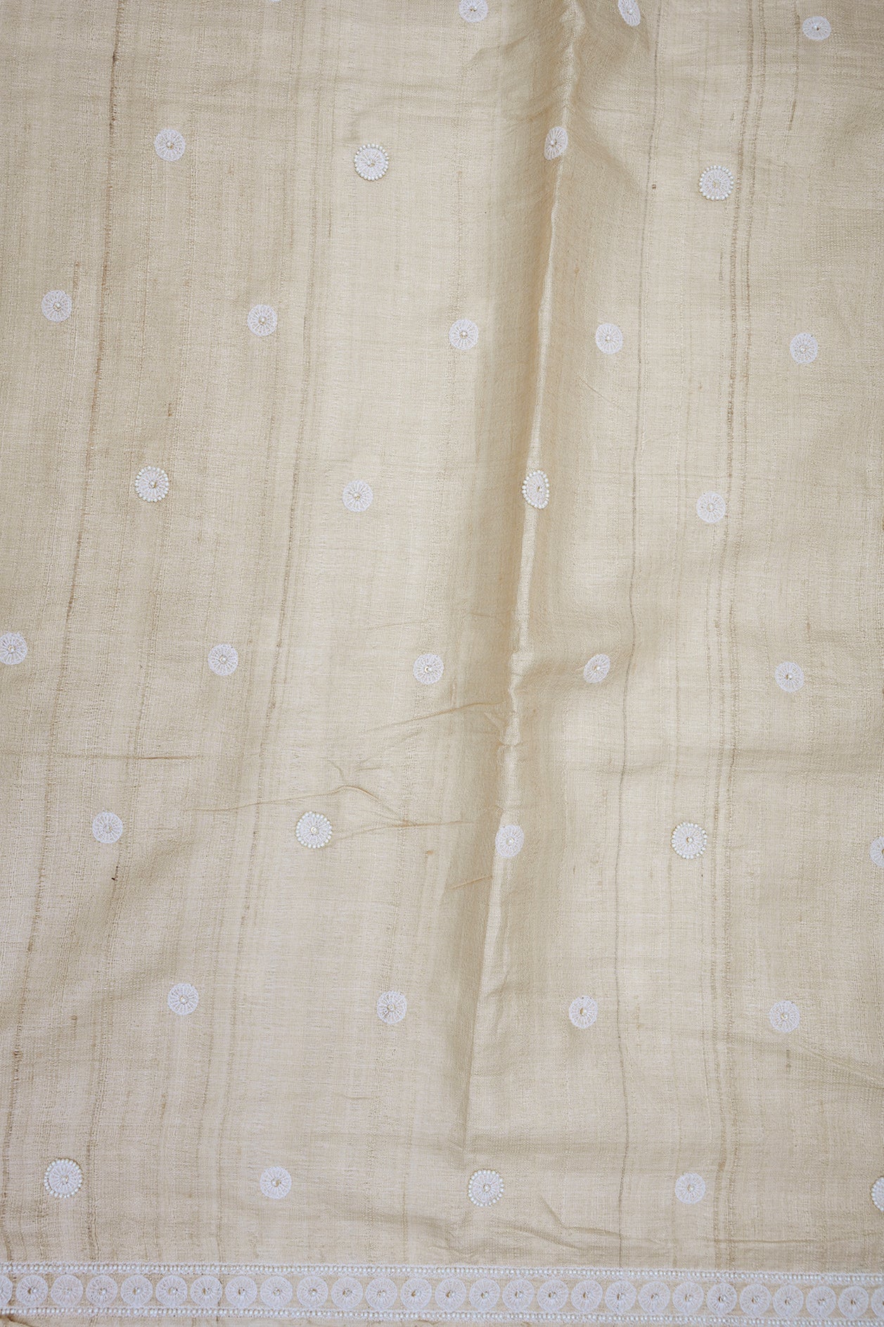 Allover Embroidered Buttas Off White Tussar Silk Saree