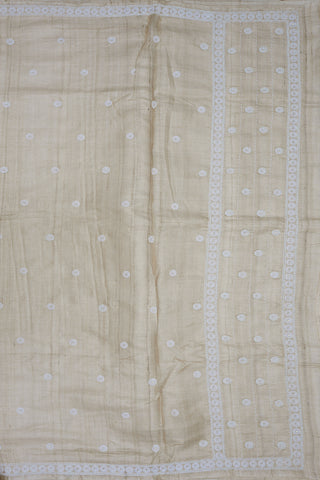 Allover Embroidered Buttas Off White Tussar Silk Saree