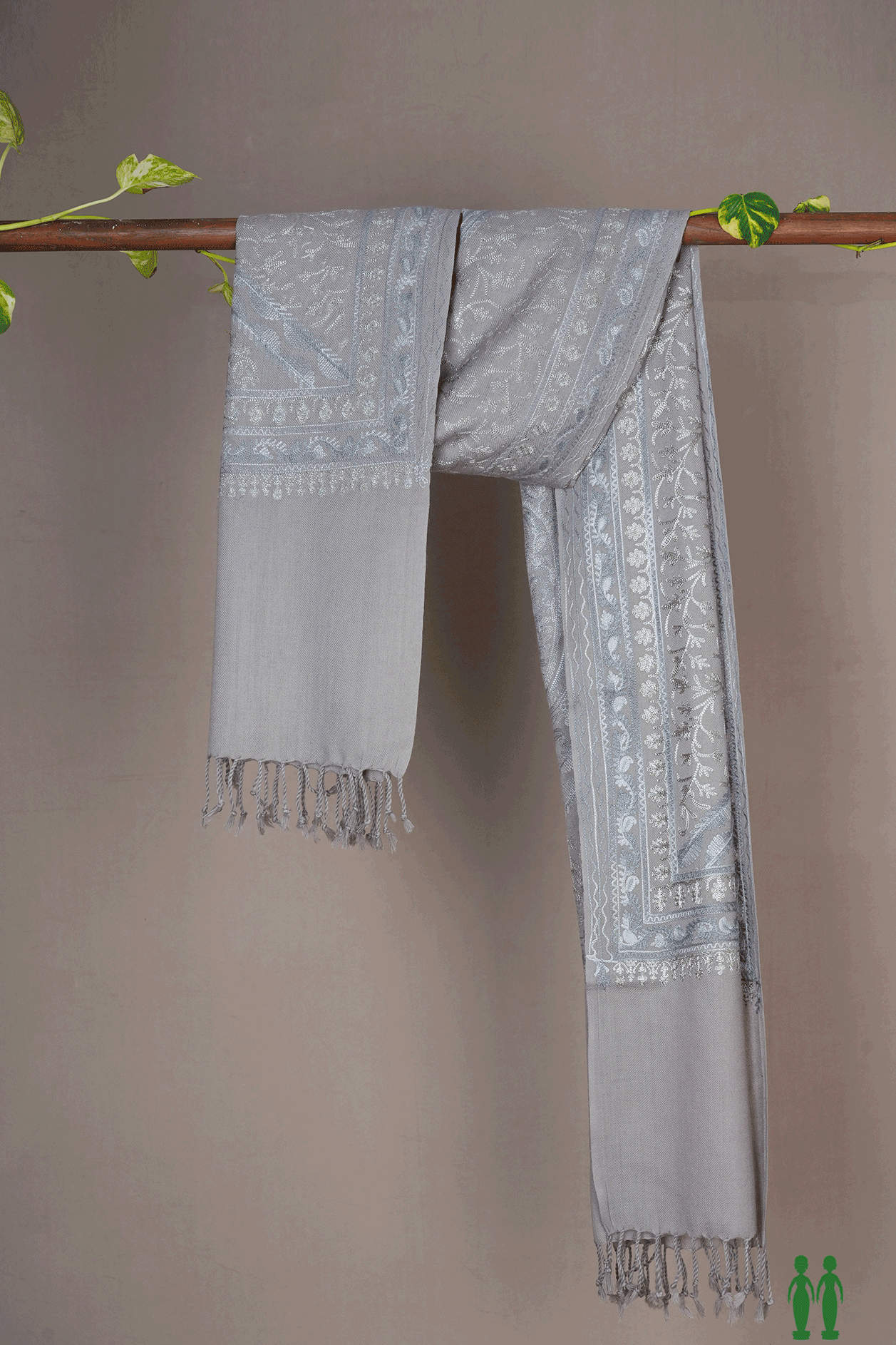 Allover Embroidered Design Grey Woolen Shawl