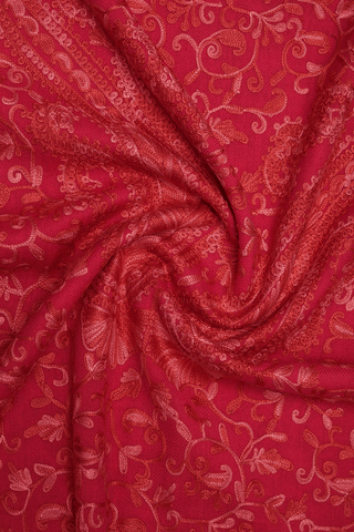 Allover Embroidered Design Pinkish Red Woolen Shawl