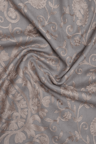 Allover Embroidered Design Taupe Grey Woolen Shawl