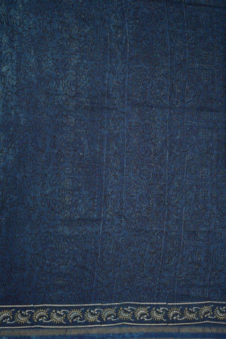 Allover Design Aegean Blue Ajrakh Printed Chanderi Cotton Saree