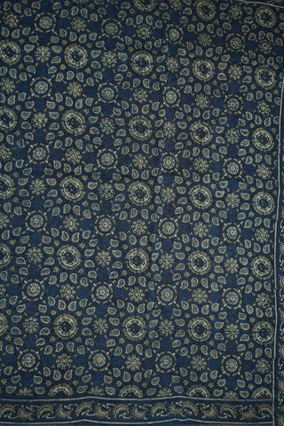 Allover Design Aegean Blue Ajrakh Printed Chanderi Cotton Saree