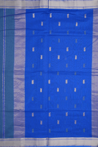 Floral Buttas Dark Pigeon Blue Maheswari Silk Cotton Saree