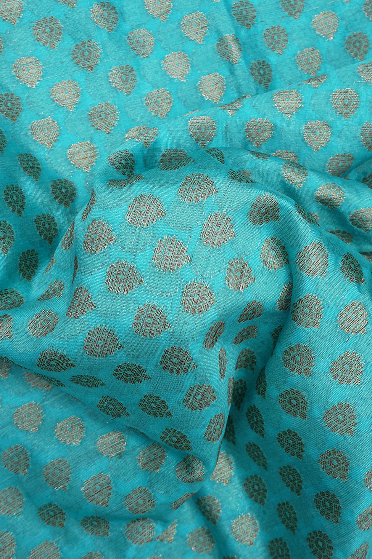Allover Floral Buttas Light Blue Semi Banarasi Silk Saree