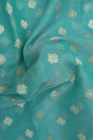 Allover Floral Buttas Mint Blue Kora Silk Cotton Saree