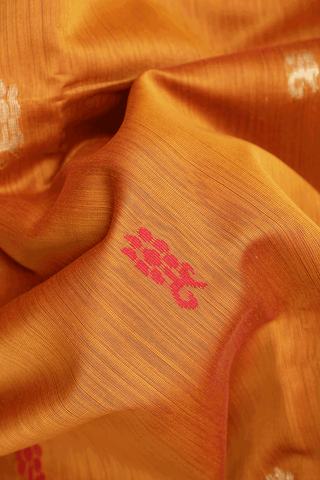 Floral Buttas Ochre Orange Maheswari Silk Cotton Saree