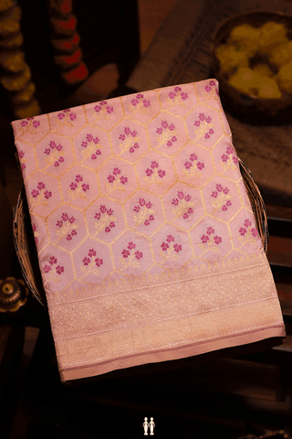 Allover Floral Design Baby Pink Banarasi Silk Saree