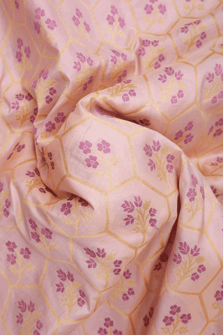 Allover Floral Design Baby Pink Banarasi Silk Saree