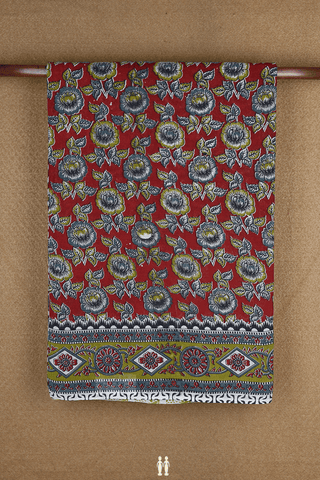 Allover Floral Design Berry Red Kalamkari Cotton Saree
