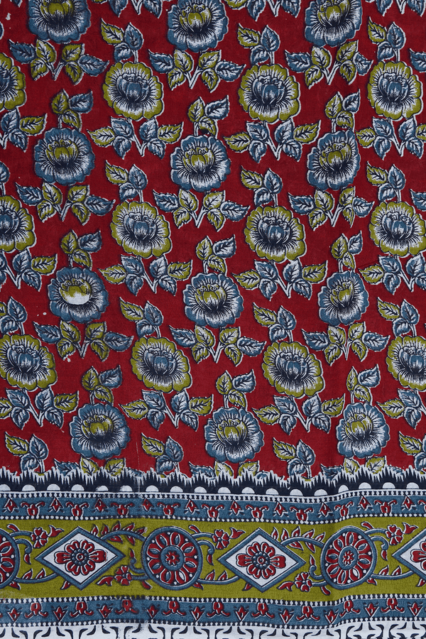 Allover Floral Design Berry Red Kalamkari Cotton Saree