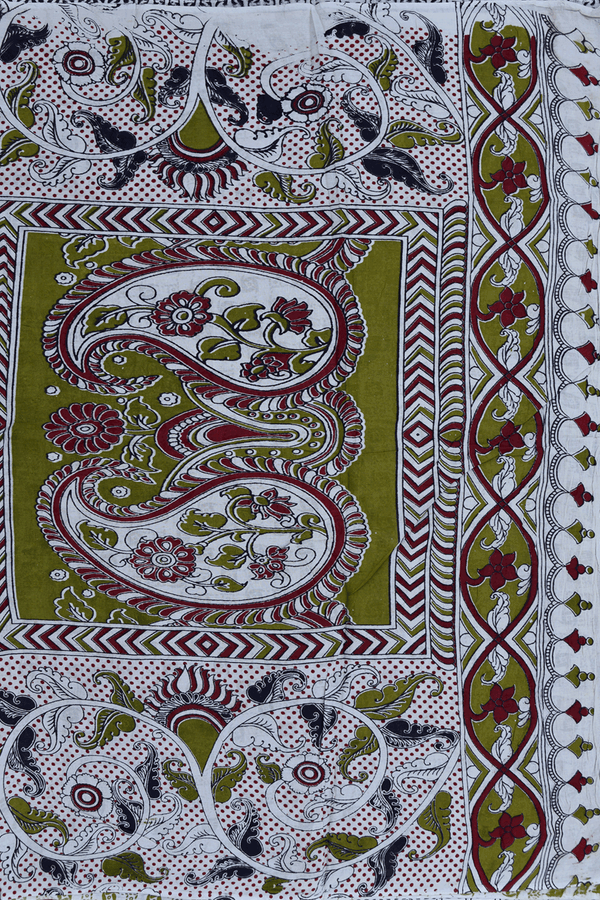 Allover Floral Design Berry Red Kalamkari Cotton Saree