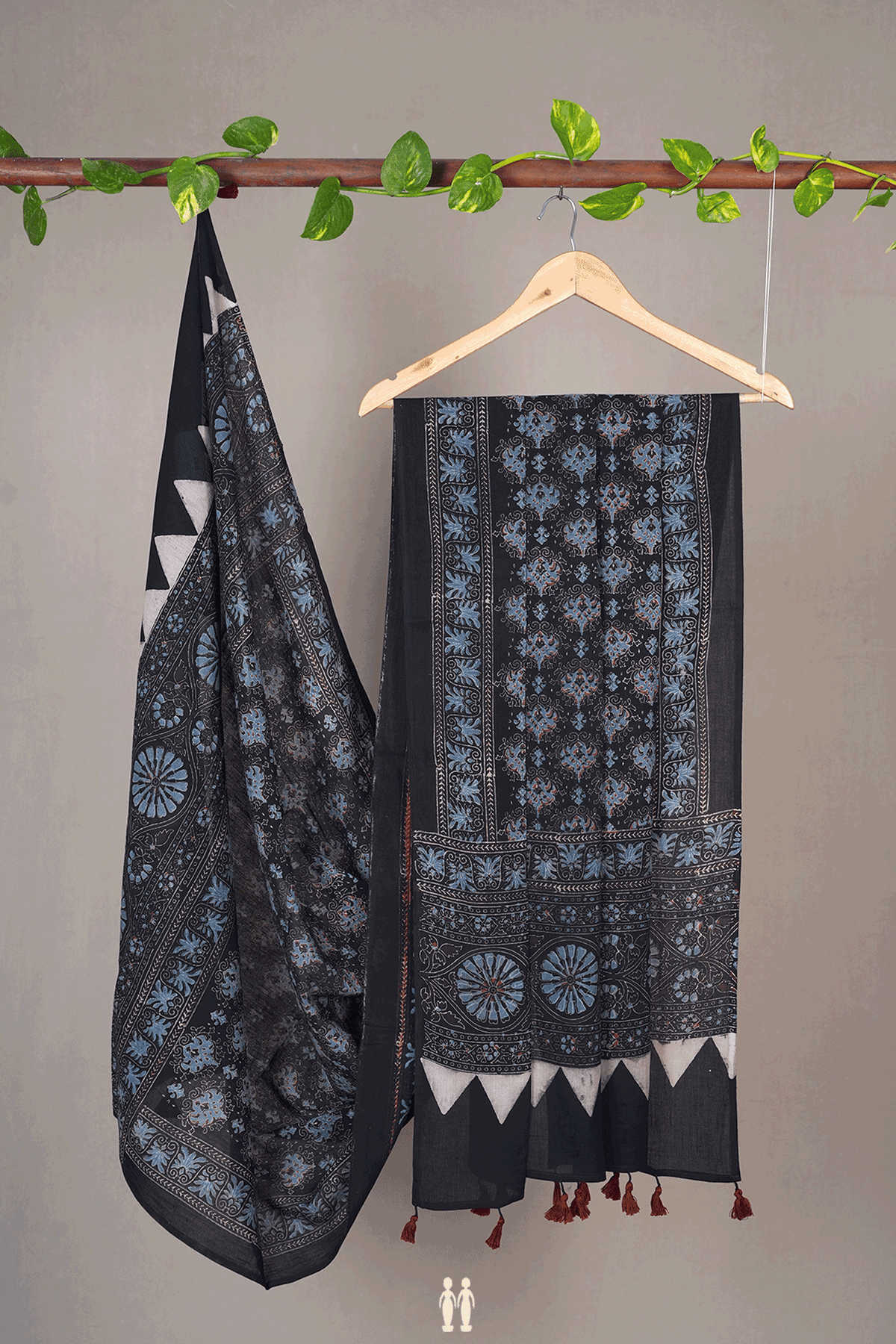 Allover Floral Design Black Ajrakh Cotton Dupatta