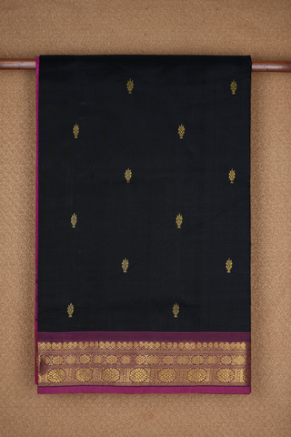 Allover Floral Design Black Silk Cotton Saree