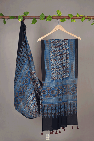 Allover Floral Design Blue And Red Ajrakh Cotton Dupatta