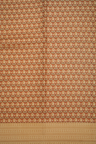 Allover Floral Design Brick Brown Printed Silk Saree