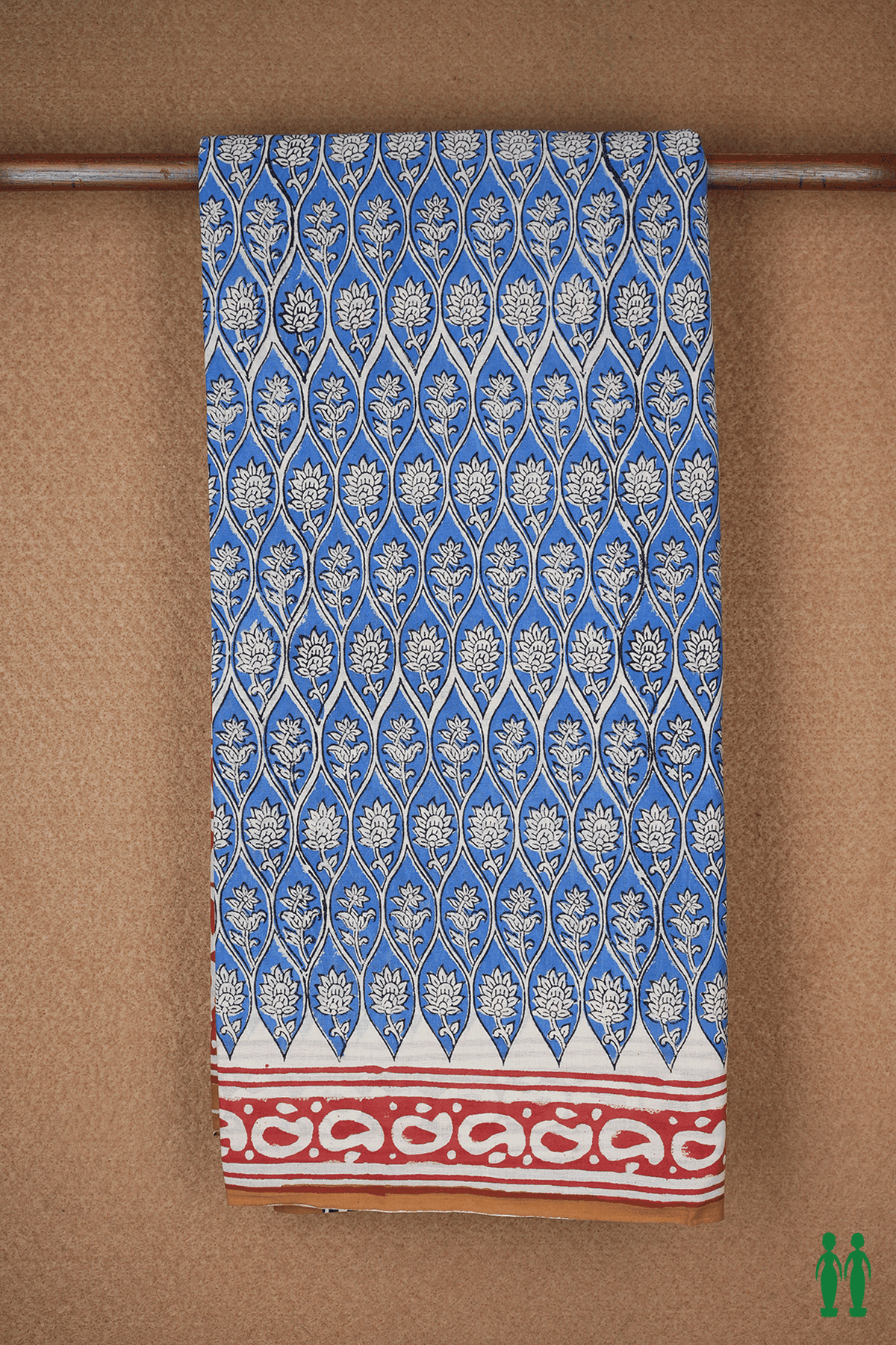 Allover Floral Design Capri Blue Jaipur Printed Cotton Saree