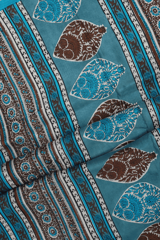 Allover Floral Design Capri Blue Printed Silk Saree